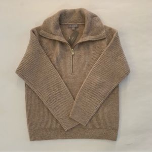 NWT J.Crew Half Zip Stretch Wool Sweater Size XS Hthr Stone BM299